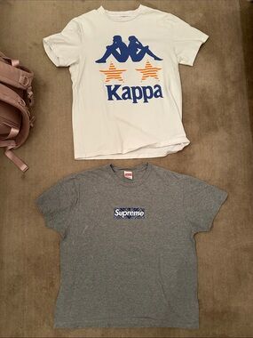 Kappa White Tee with Blue Logo and Orange Stars - boys
